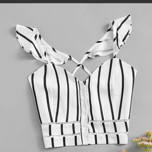 Crop top criss cross back striped sexy top shirt